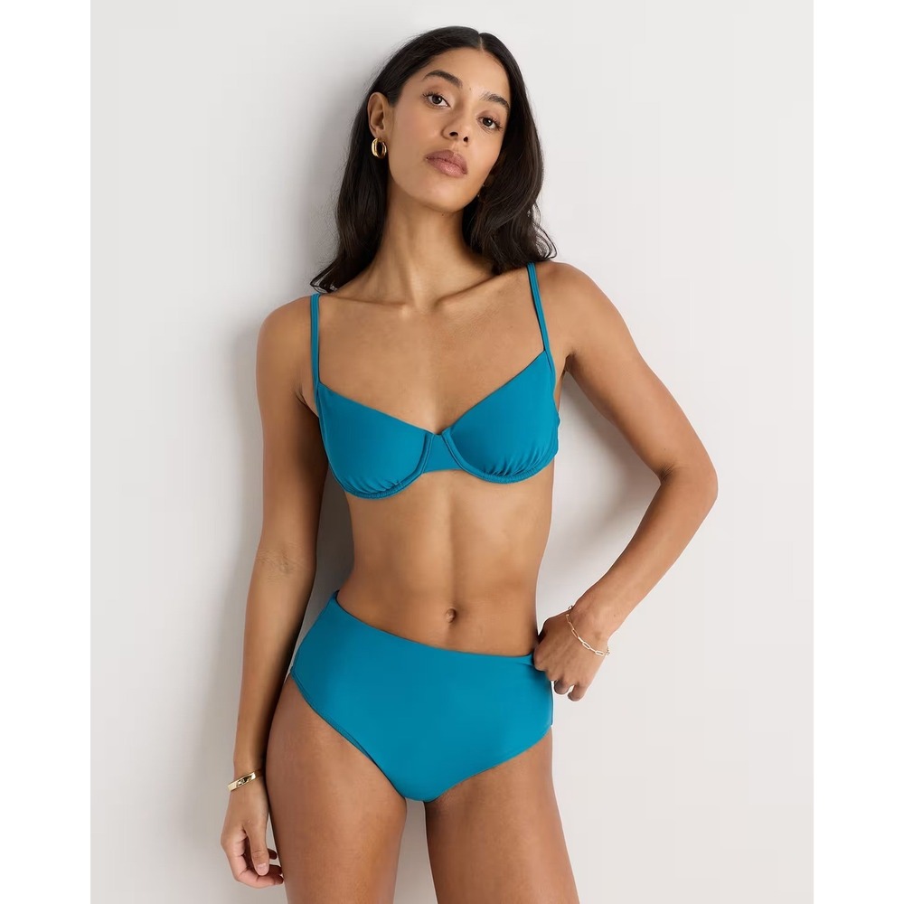 Quince Italian Demi Bikini Top with Underwire Teal Blue Size Medium NWT